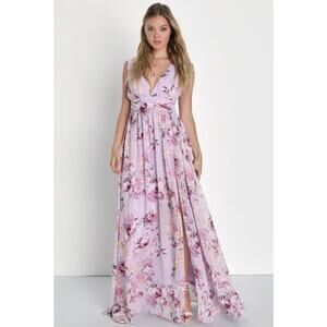 Lulus Garden Meandering Lavender Floral Print Maxi Dress Sz M Bohemian Cottage